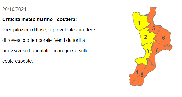 allerta arancione e gialla calabria 20 ottobre