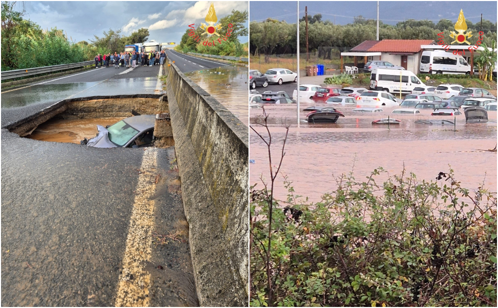 Maltempo in Calabria: tragedia sfiorata, si apre una voragine e un'auto finisce dentro - Foto e Video 5 maltempo ss 280