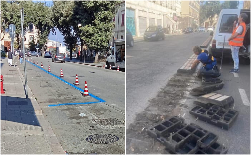 rimozione pista ciclabile via sertorio quattromani