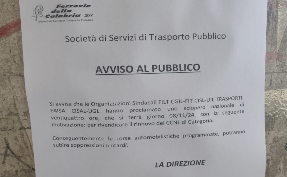 sciopero bus ferrovie della calabria fdc