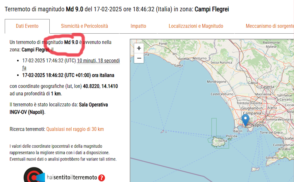 Magnitudo 9 campi flegrei errore