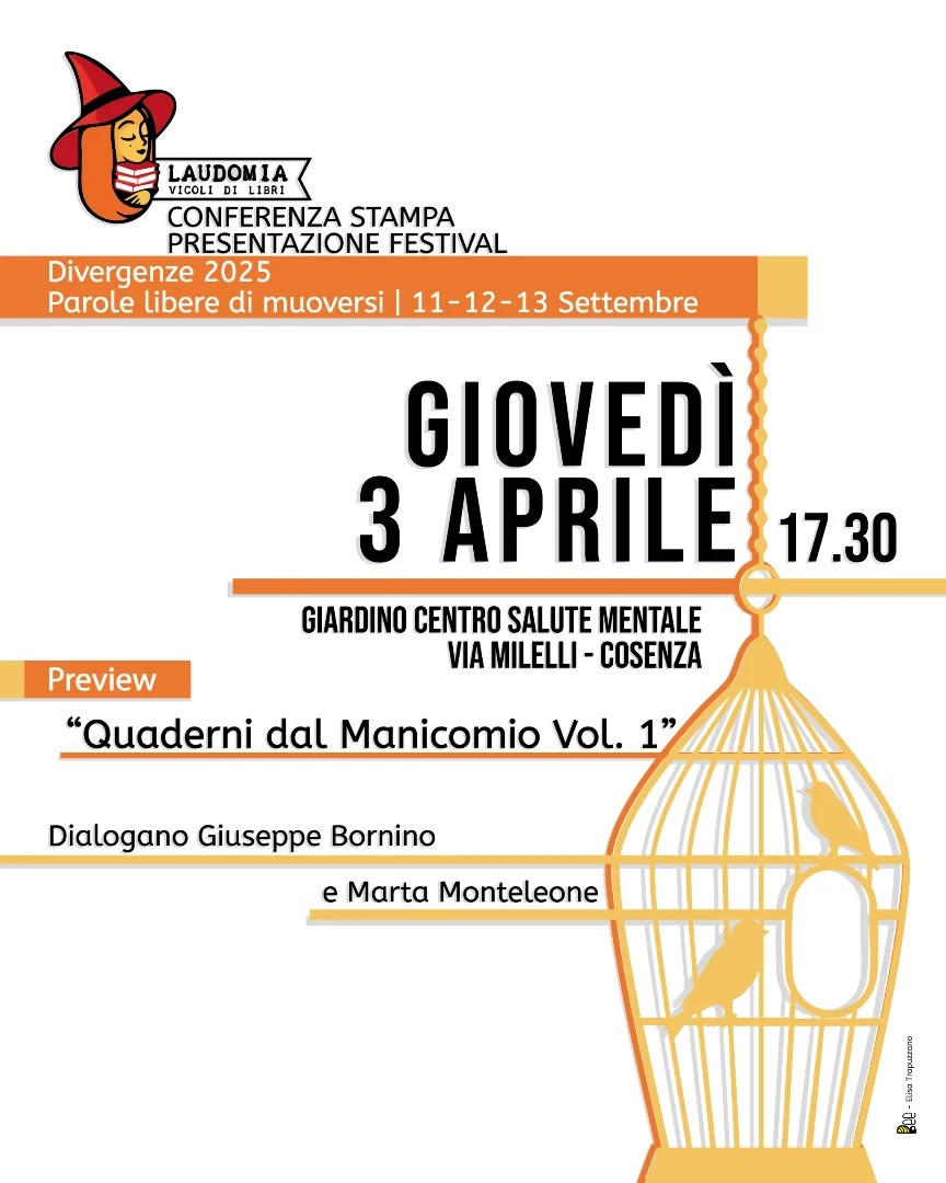 Cosenza: torna il festival letterario "Laudomia", al Centro di Salute Mentale di via Milelli la presentazione 54 Laudomia anteprima 3 aprile 2025