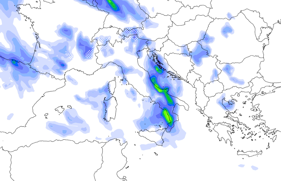 Il tempo in Calabria a Pasqua e Pasquetta: pioggia o sole? Prime proiezioni non incoraggianti ma... 52 Mappa piogge Pasetta
