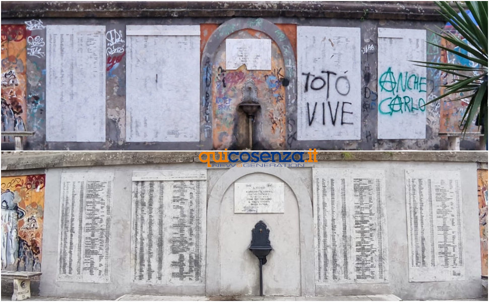 Cosenza: restaurate in Piazza 25 Luglio le stele di marmo a ricordo dei caduti in guerra - FOTO 52 Piazza 25 luglio stele caduti in guerra_primo e dopo