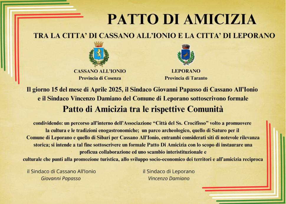 patto amicizia cassano ionio e leporano