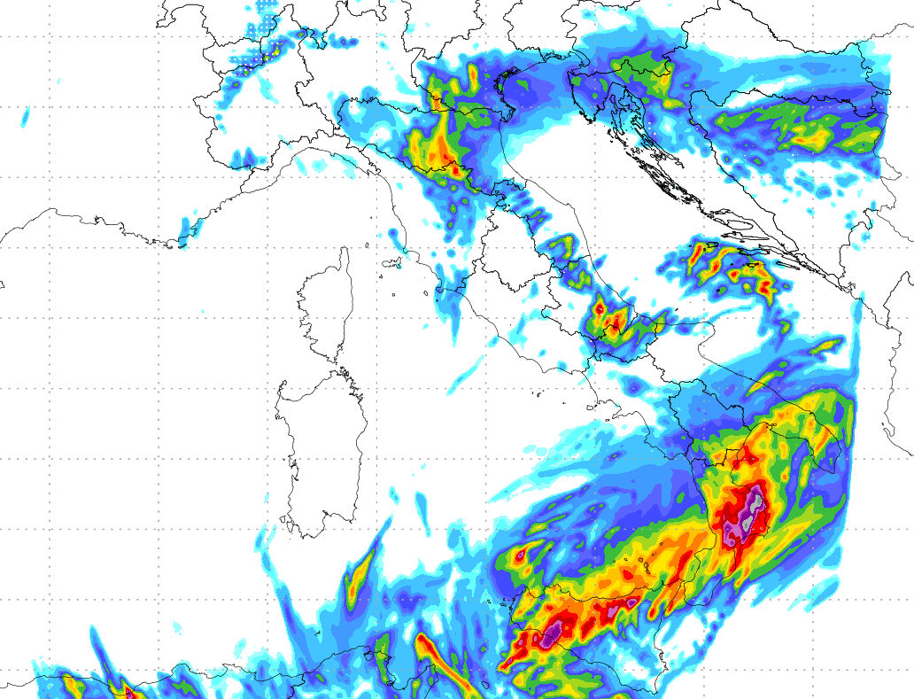 La mappa delle piogge previste sulla Calabria tra domani e venerdì