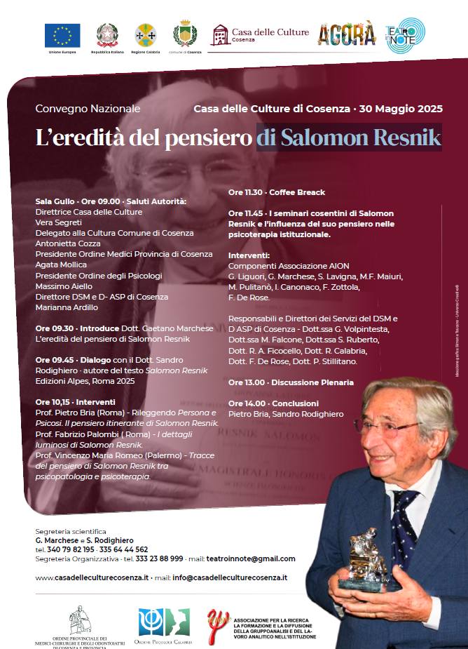 Salute mentale: "L’eredità del pensiero di Salomon Resnik", convegno alla Casa delle Culture di Cosenza 54 Salomon resnik convegno cosenza