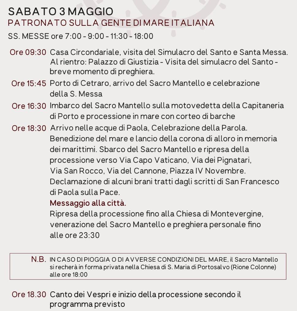 programma 3 maggio religioso