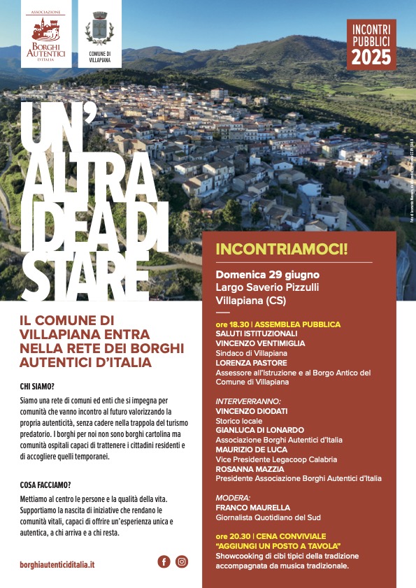 Villapiana nella rete nazionale Borghi Autentici d’Italia: identità e accoglienza 54 BAI Villapiana 2025 PROGRAMMA