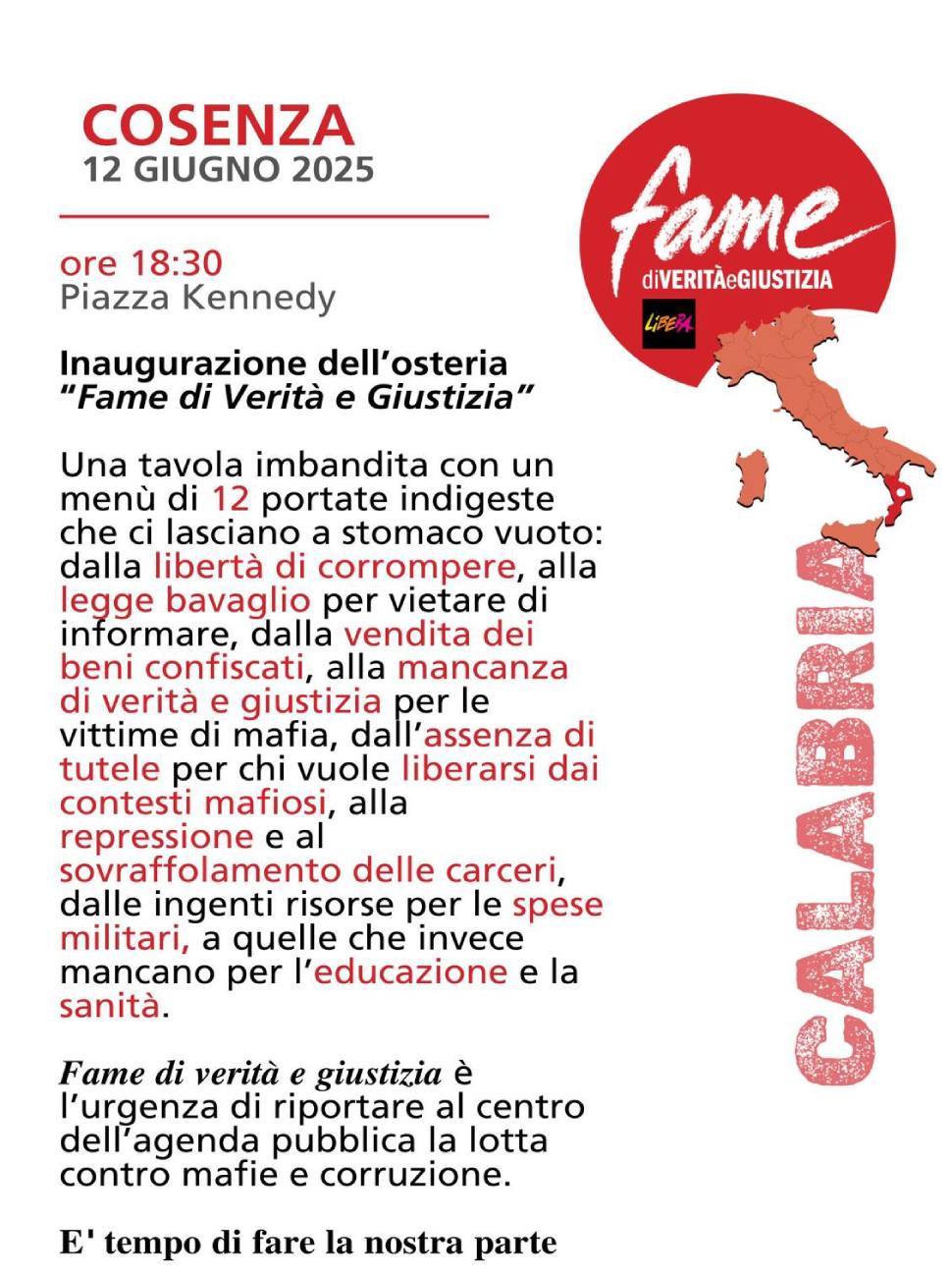 Fame di vertia e giustizia Cosenza 120625