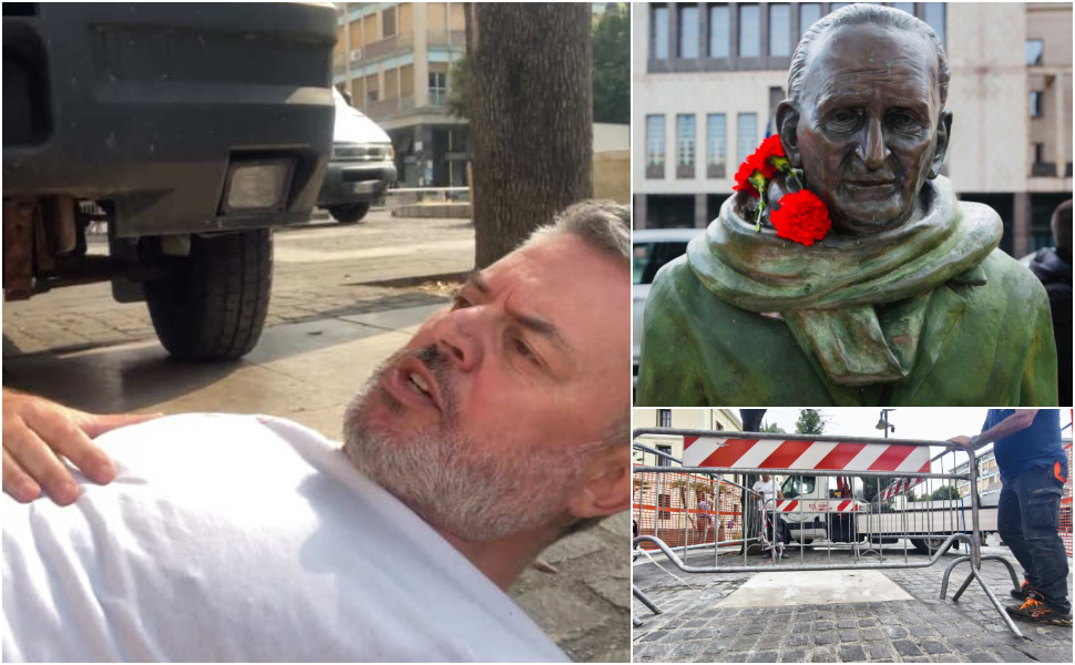 Statua di Giacomo Macini proteste