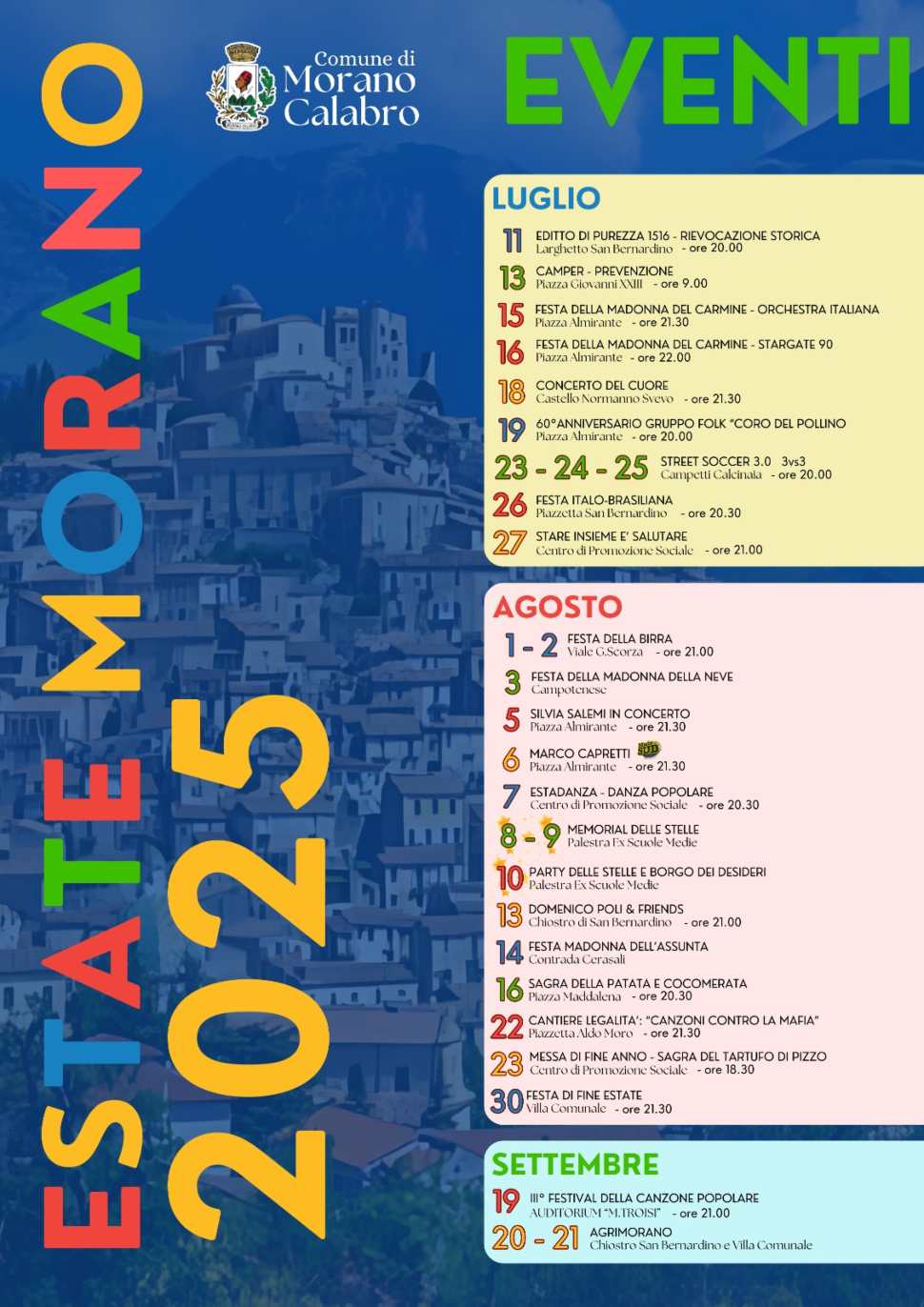 Morano Calabro, al via il cartellone degli appuntamenti estivi 54 Estate Morano 2025