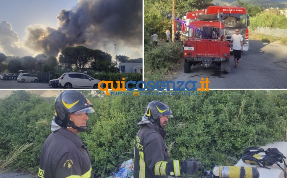 Capannone in fiamme Rende 2