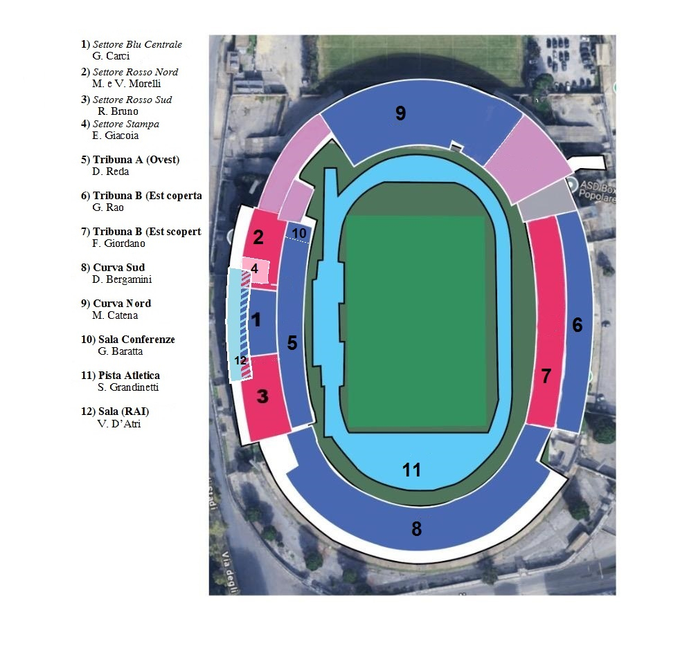 Stadio "Marulla", aggiornato l’elenco ufficiale delle intitolazioni. A Emanuele Giacoia la tribuna stampa 58 Intitolazioni Stadio Marulla nomi