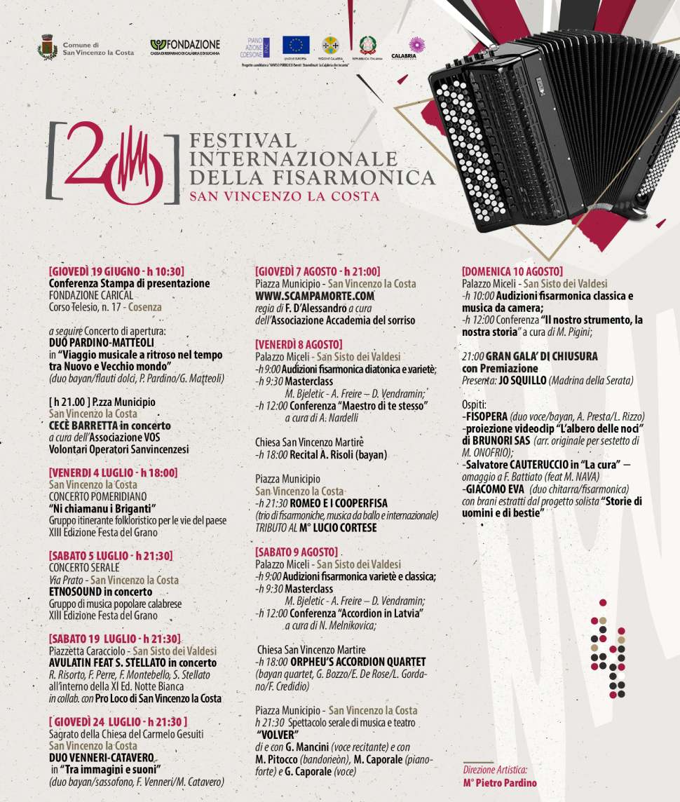 Locandina programma Festival Internazionale della Fisarmonica S. Vincenzo La Costa 2025