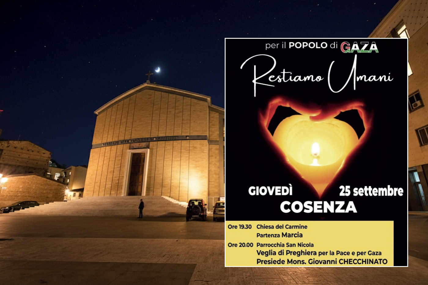 Diocesi di Cosenza: marcia per Gaza e veglia di preghiera presieduta da monsignor Giovanni Checchinato 60 Restiamo Umani Marcia per gaza Cosenza