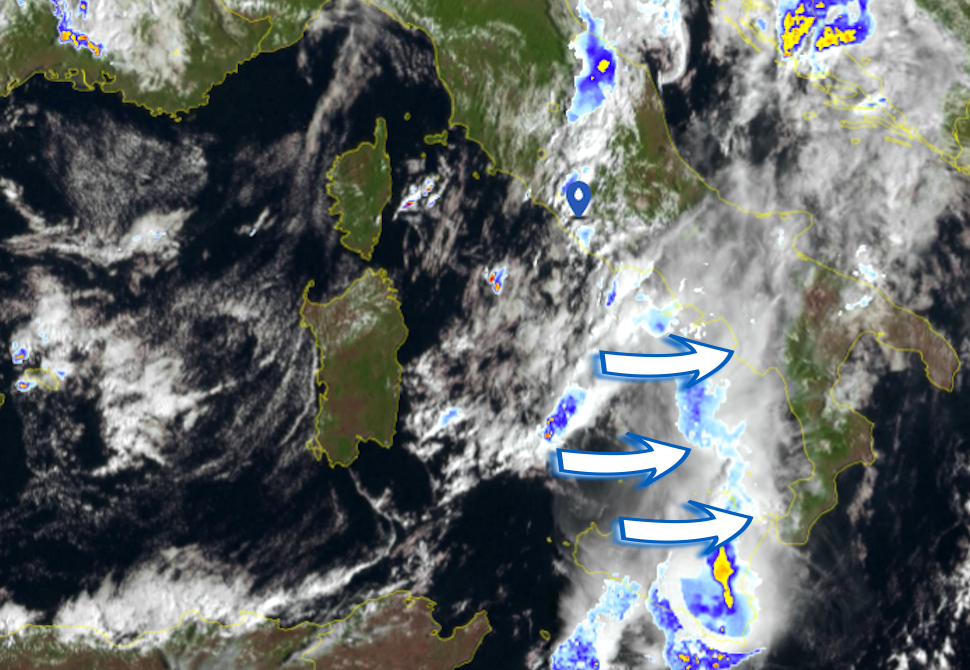 Maltempo verso la Calabria: allerta gialla per temporali sul Tirreno. Altra pioggia nel weekend 54 Sat