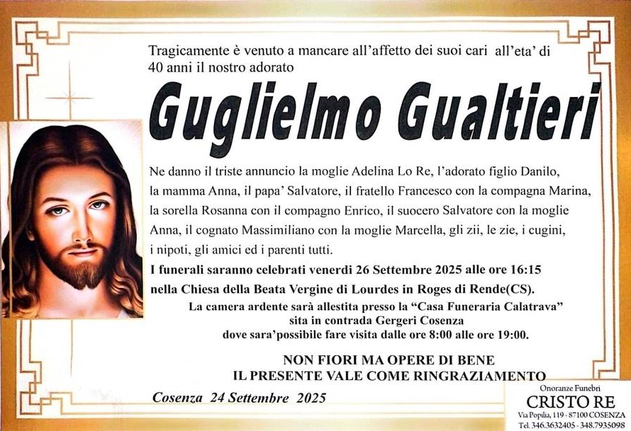 L'ultimo saluto a Guglielmo Gualtieri, oggi a Rende i funerali del 40enne 54 gualtieri funerali