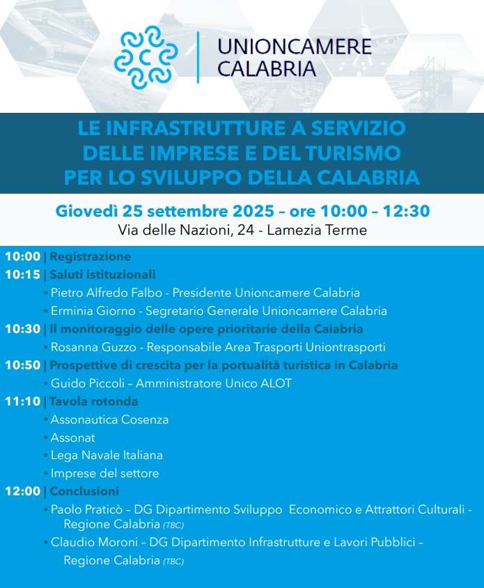 Unioncamere Calabria fa il punto su opere strategiche, portualità turistica e sviluppo economico regionale 54 unioncamere calabria a Lamezia Terme iniziativa