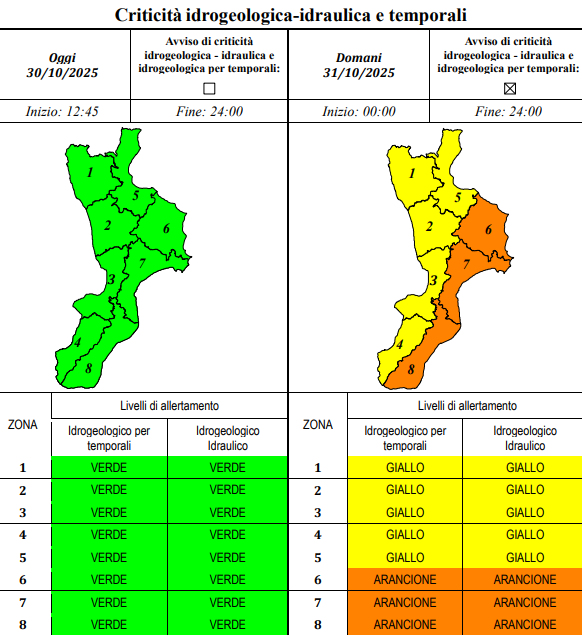 Piogge e temporali: Calabria in allerta arancione sullo Ionio. Scuole chiuse a Catanzaro e Crotone 51 Allerta meteo Calabria 31 ott