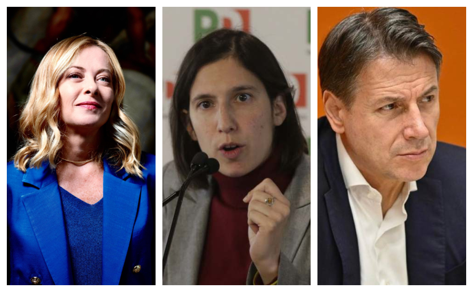 Giorgia Meloni Elly Schlein e Giuseppe Conte