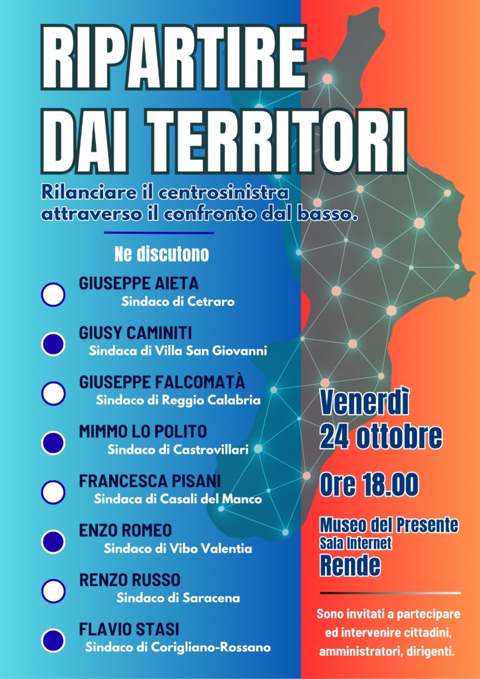 "Ripartire dai territori", a Rende i sindaci calabresi di centrosinistra aprono un confronto pubblico 52 sindaci centrosinistra confronto pubblico