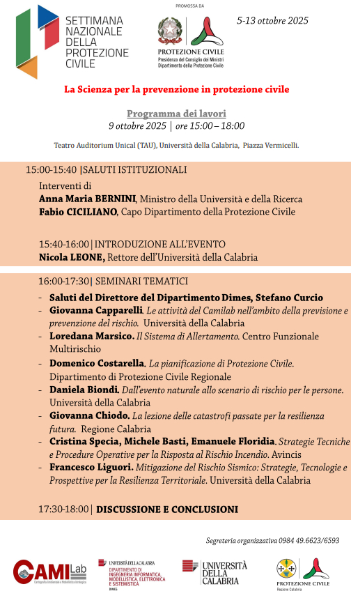 Dall'Unical parte la "Settimana Nazionale della Protezione Civile 2025" 54 programma prociv unical settimana nazionale