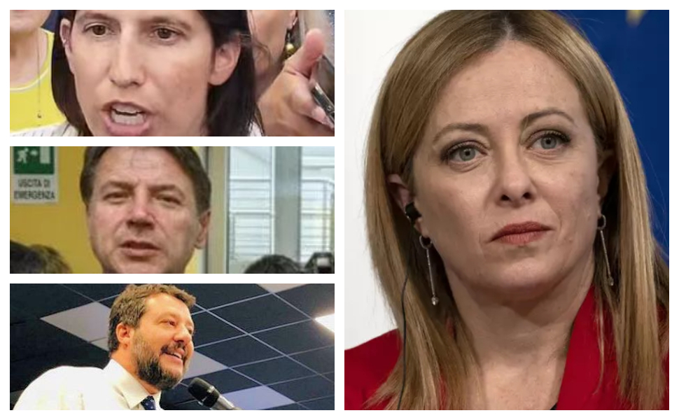 Giuseppe Conte Giorgia Meloni Matteo Salvini ed Elly Schlein