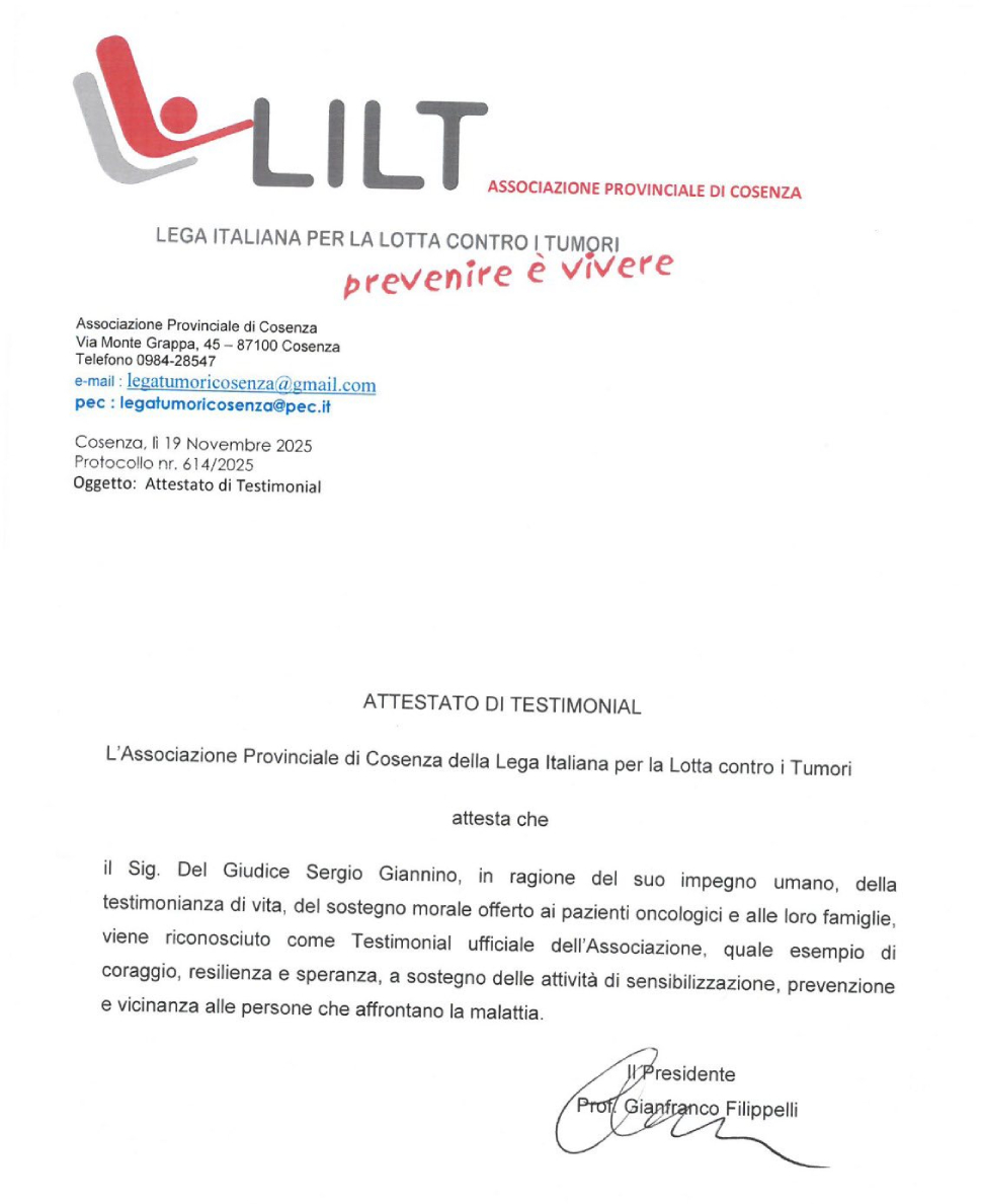 LILT Cosenza Del Giudice Filippelli - testimonial
