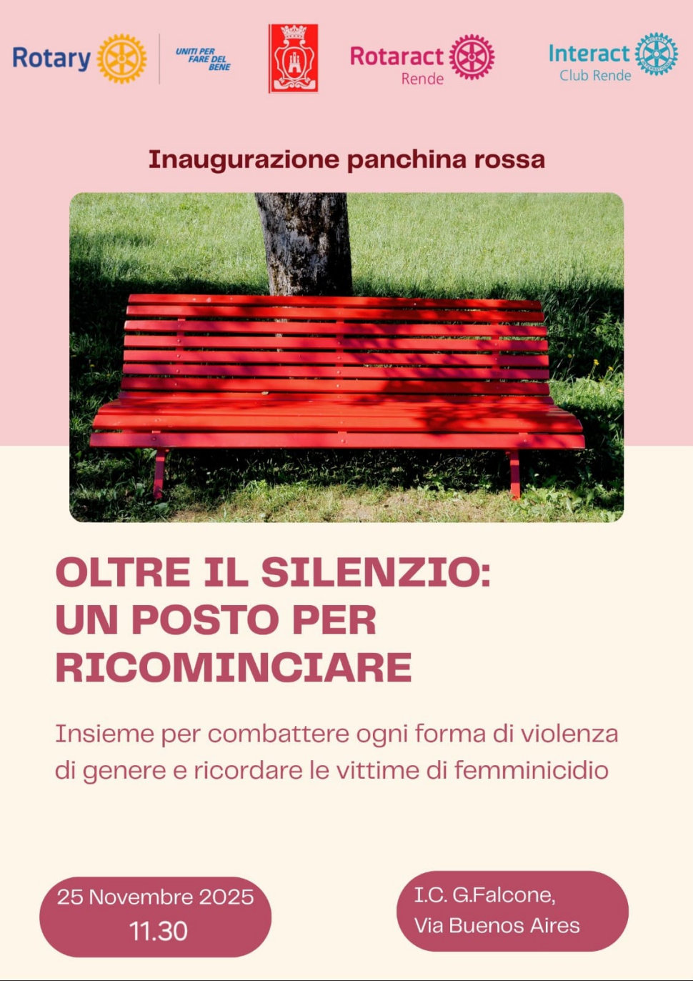 Violenza sulle donne installazione panchina rossa Rende