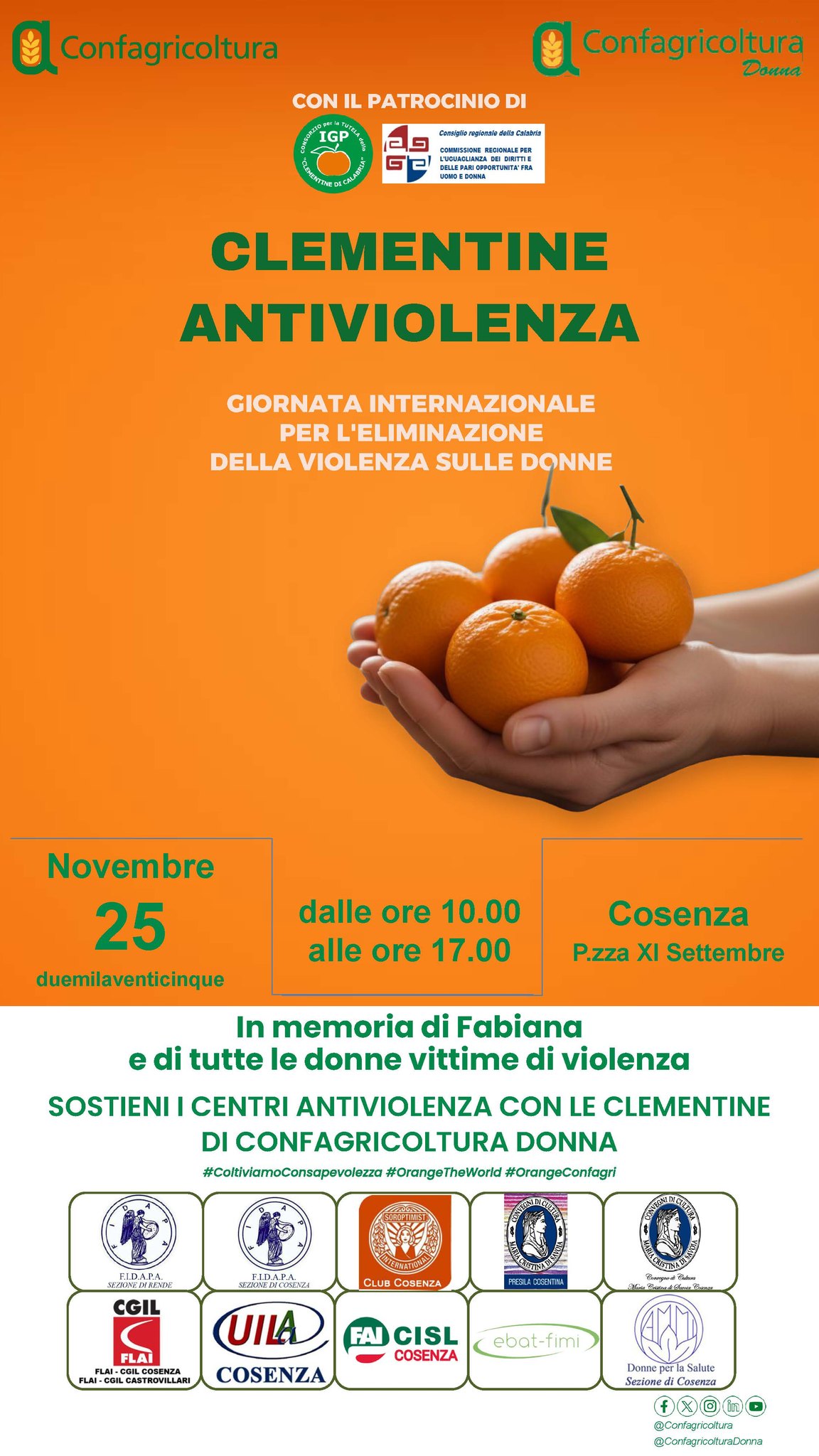 Le clementine antiviolenza tornano in piazza nel Cosentino: contributo per i centri dedicati alle vittime 53 clementine antiviolenza
