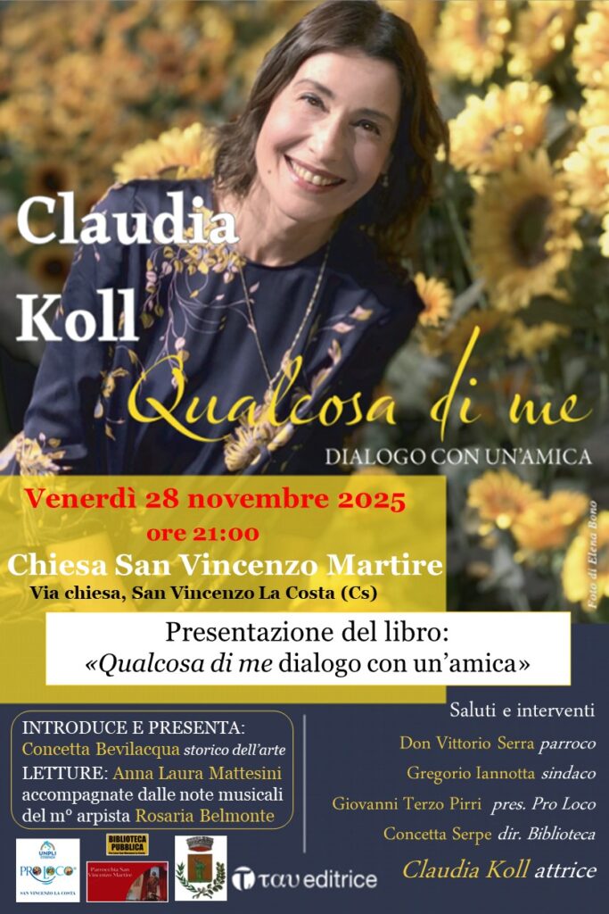 Claudia Koll a San Vincenzo La Costa per presentare il suo nuovo libro ‘Qualcosa di me’ 52 locandina libro cladia koll