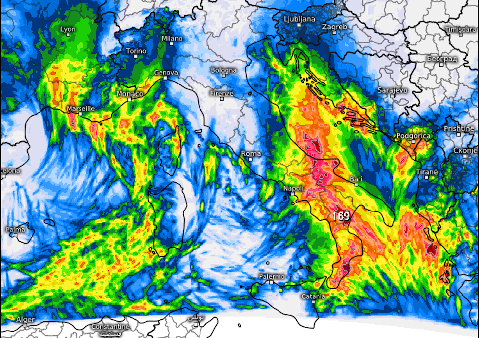 Mappa piogge e possibili nubigrafi Calabria
