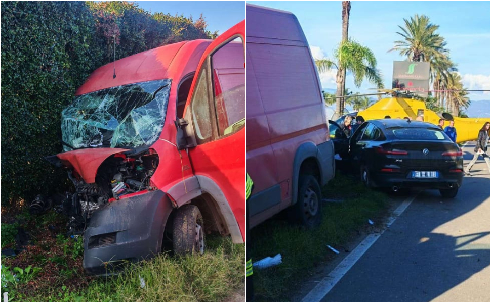Scontro frontale Ducato BMW X 4 Statale 18 incidente