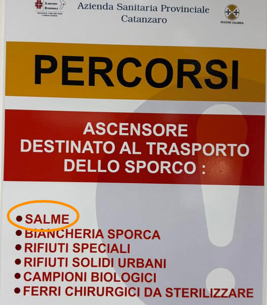 cartello ospedale lamezia 'salme' "rifiuti sporchi"