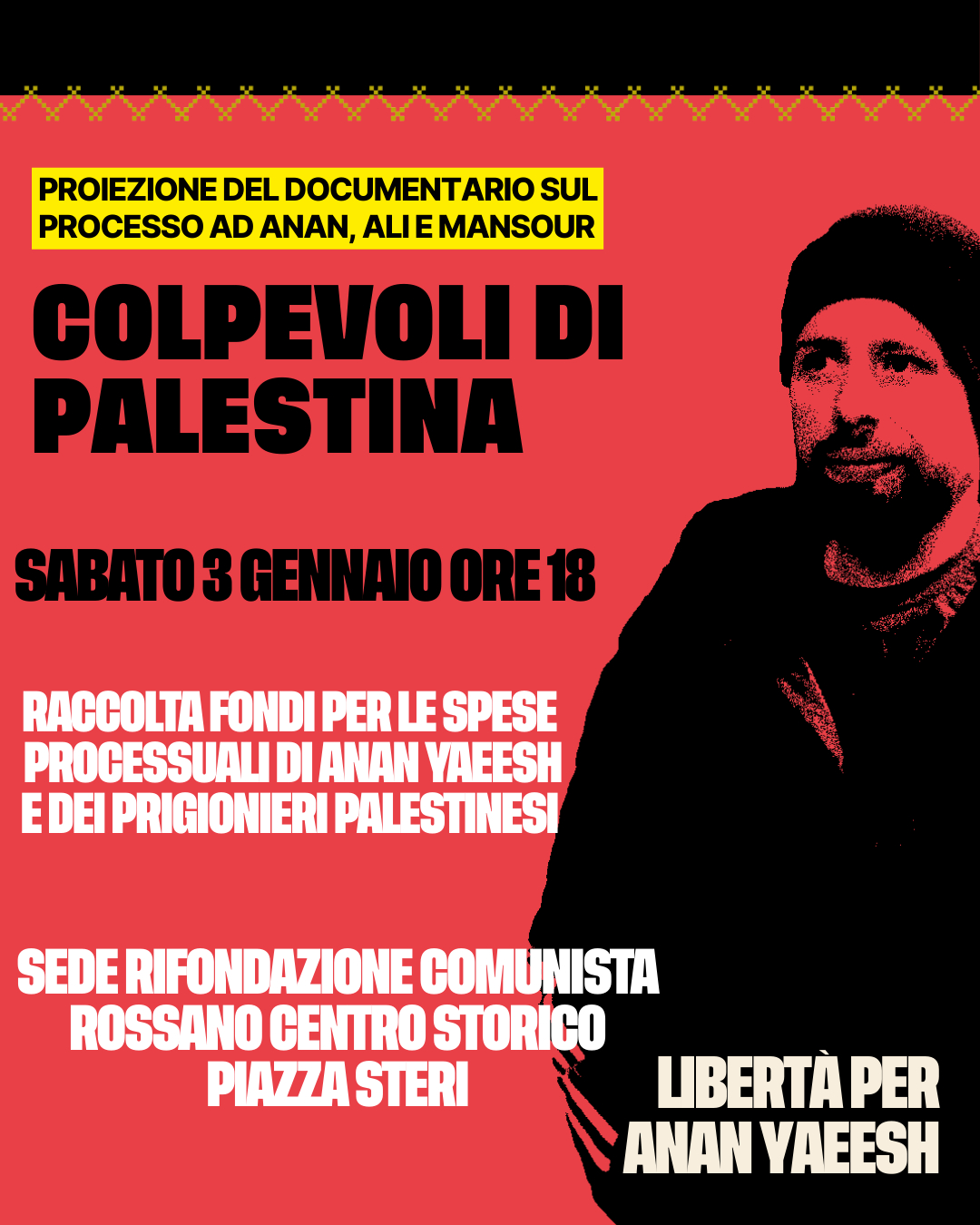 A Rossano “Colpevoli di Palestina”: un documentario sul caso Anan Yaeesh e il processo alla resistenza 52 rossano proiezione documentario anan 02