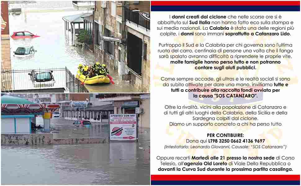 Ciclone Harry provoca gravi danni a Catanzaro Lido, mobilitazione degli ultrà del Cosenza: al via raccolta fondi 51 Raccolta fondi per Catanzaro dopo il ciclone Harry