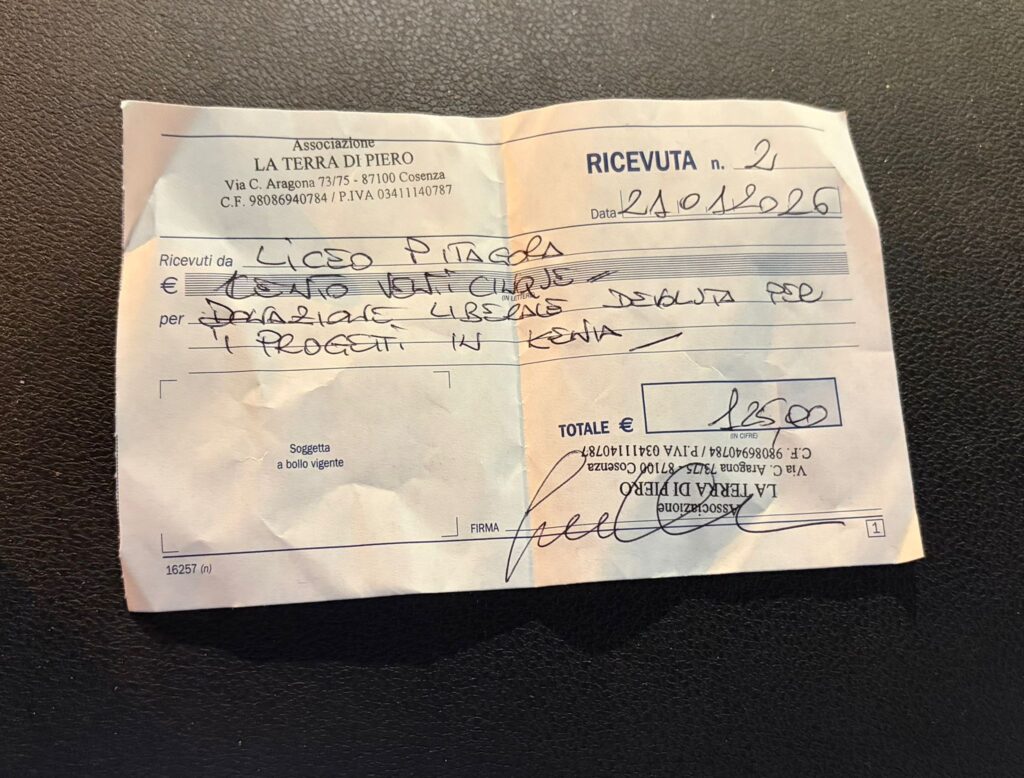 Il liceo Pitagora di Rende dona 300 euro di farmaci alla Terra di Piero 52 ricevuta-donazione-volontaria-Pitagora-per-Kenya