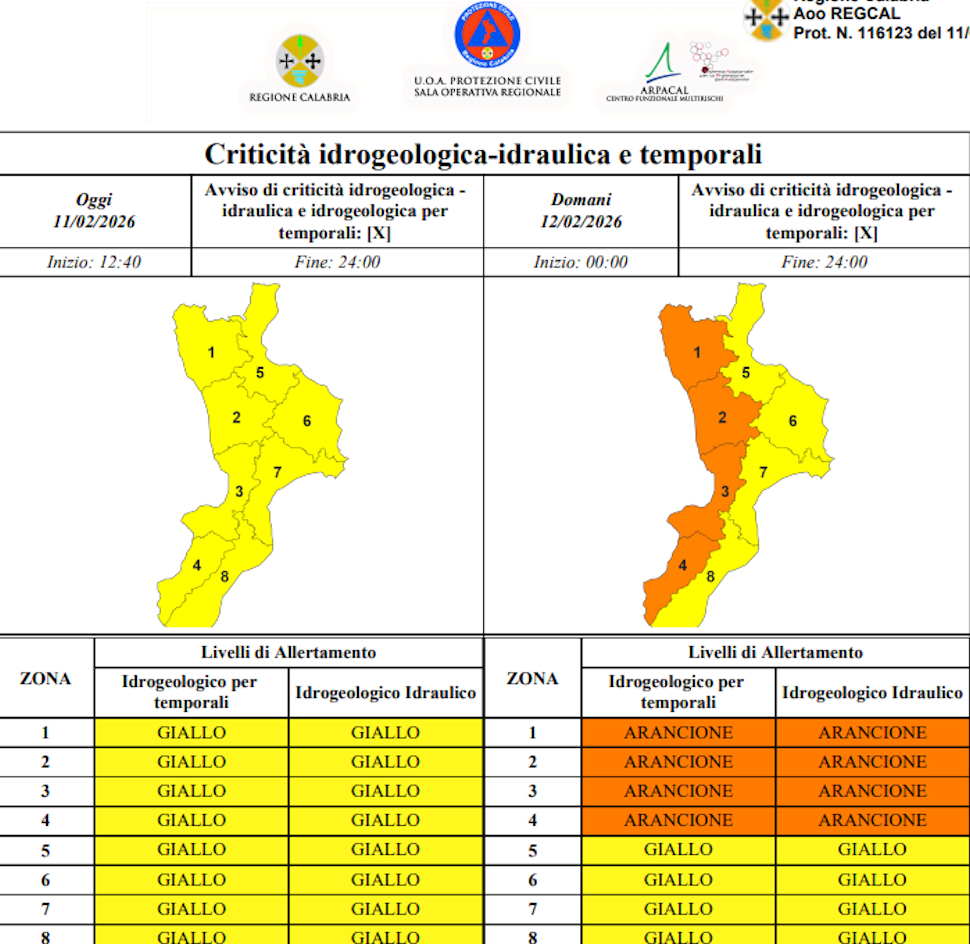 Nuova allerta arancione in Calabria: ciclone sul Tirreno con piogge, venti fino a 100 km/h e onde alte 5 metri 52 Allerta Arancione in Calabria