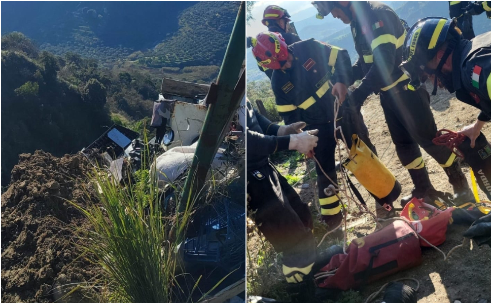 Drammatico incidente: morto l'autista del mezzo pesante precipitato in un burrone profondo oltre 100 metri 52 Drammatico incidente Autoarticolato scarpata soccorsi Drammatico incidente