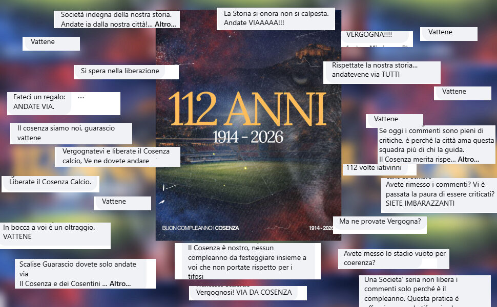 Cosenza Calcio post Facebook messaggi tifosi
