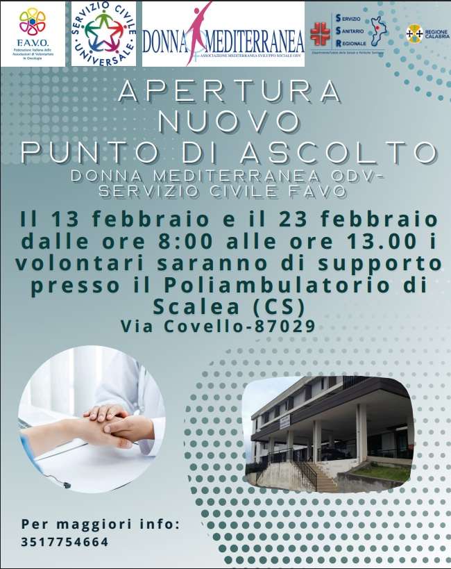 Scalea: associazione "Donna Mediterranea Odv" apre un punto d'ascolto al Poliambulatorio 52 Donna Mediterranea ODV poliambulatorio scalea 02