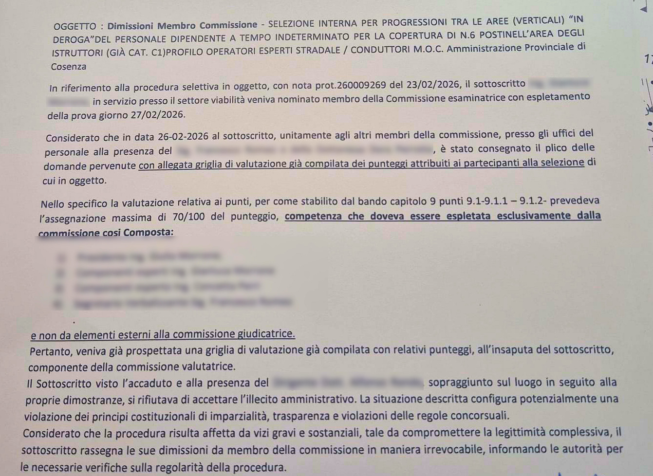 Bufera sul concorso per 6 posti alla Provincia di Cosenza, Ciacco (PD): «Griglie già pronte e valutazioni truccate» 53 Illecito provincia