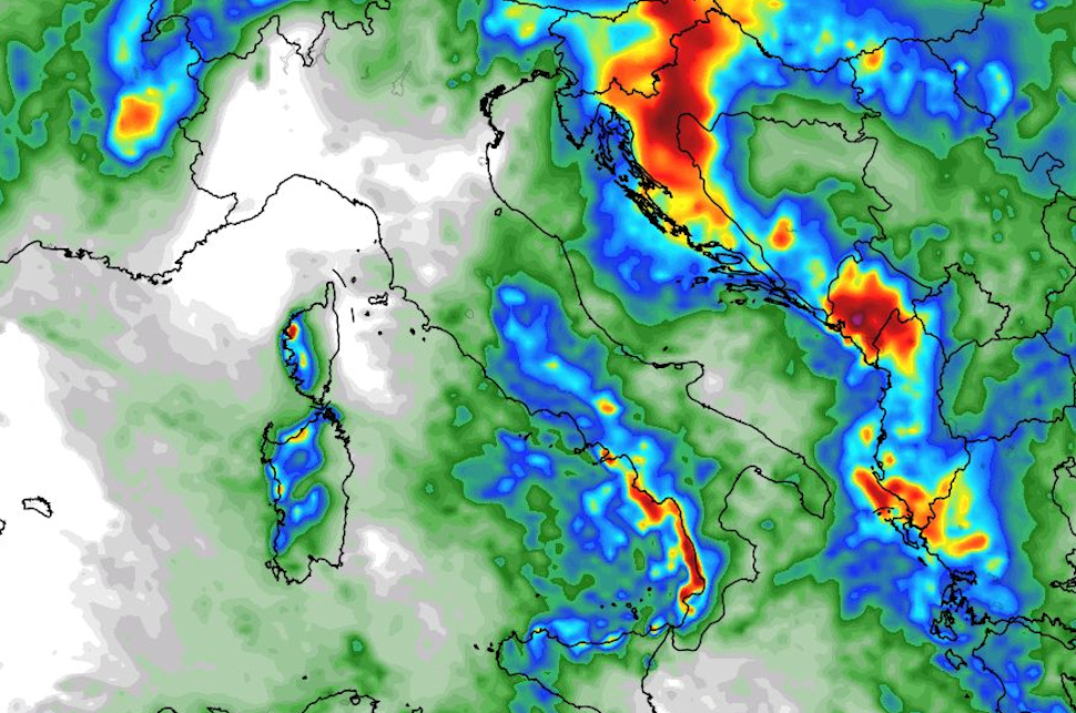 La Mappa delle piogge prevista per domani allerta arancione La Mappa delle piogge prevista per domani