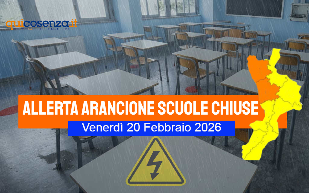 Allerta arancione sul Tirreno e nel cosentino: scuole chiuse domani 20 febbraio in diversi comuni | ELENCO 51 Scuole Chiuse domani allerta arancione venerdì 20 febbraio