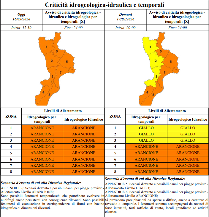 Allerta arancione Calabria Ciclone Jolina