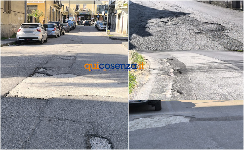 Cosenza, strade colabrodo dopo i lavori per fibra ottica. Automobilisti esasperati