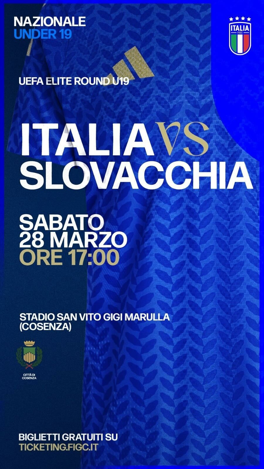 A Cosenza, sabato 28 Marzo, Italia-Slovacchia U19 Uefa Elite Round. Ingresso gratuito al Marulla 53 Italia slovacchia U19