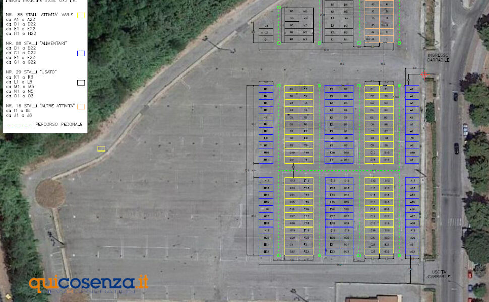Mercato Rende area mercatale stalli posteggi e postazione via Parigi Villaggio Europa