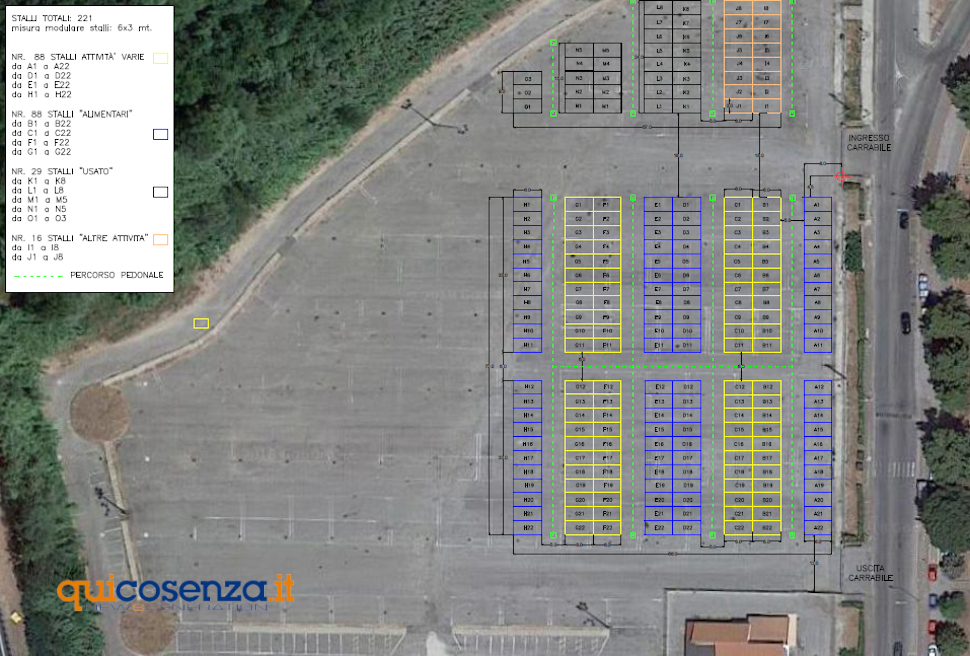Mercato Rende area mercatale stalli posteggi e postazione via Parigi Villaggio Europa